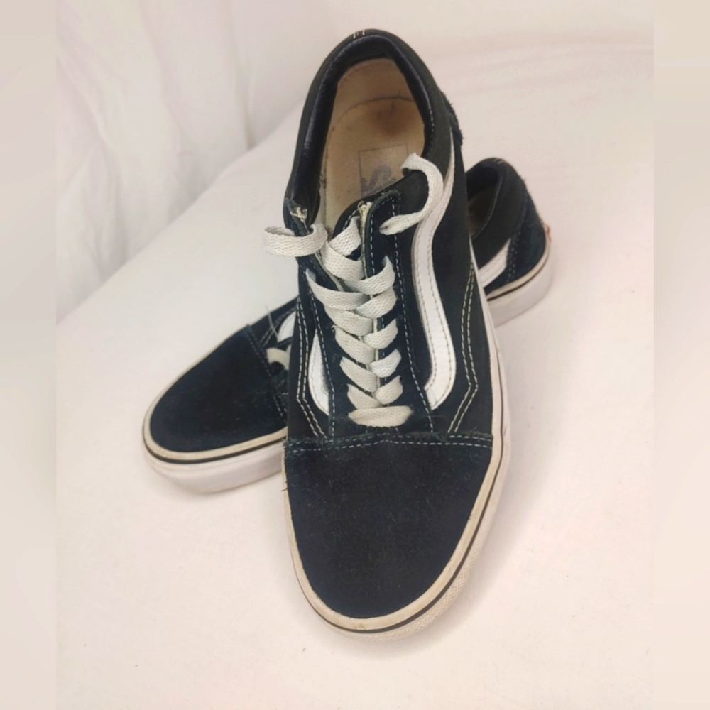 VANS Old Skool Black /White‎ Canvas Leather Lace Up Size 5 M/6.5 Womens Sneaker